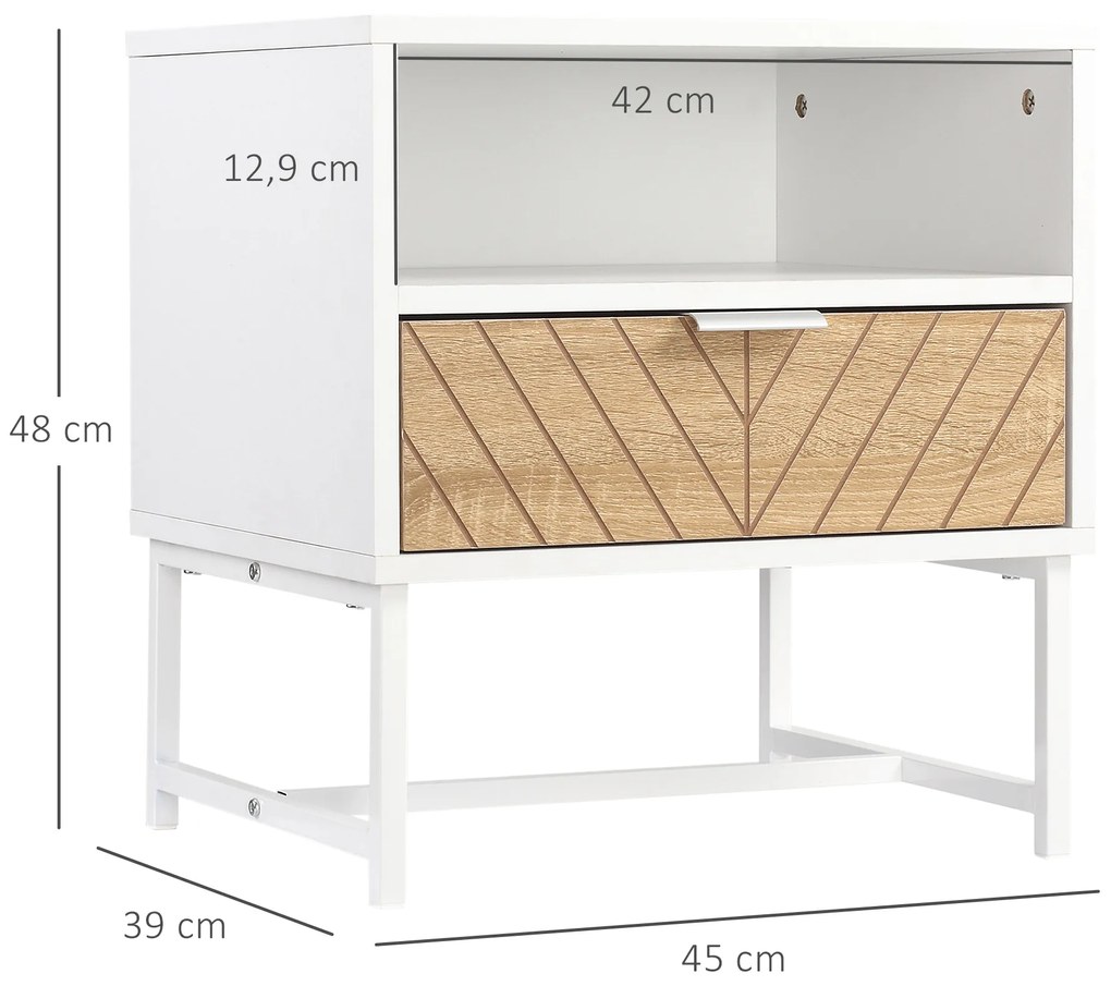 Mesa de Cabeceira Moderna com Gaveta e Compartimento 45x39x48 cm Branco e Carvalho