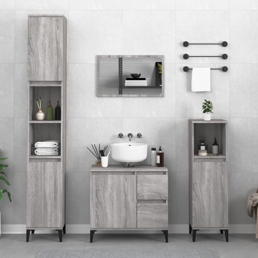 vidaXL Armário WC 30x30x190 cm derivados de madeira cinzento sonoma