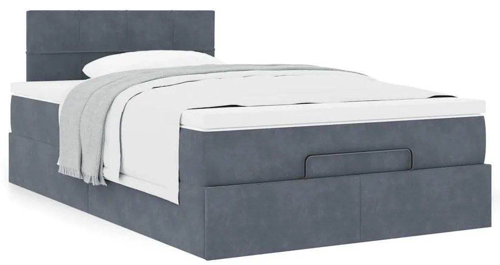Cama otomana com colchão 120x190 cm veludo cinzento-escuro