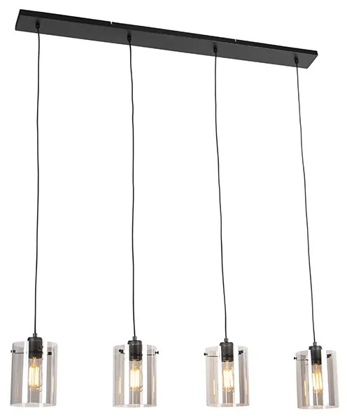 Candeeiro de suspensão de design preto com vidro fumê 4 luzes - Dome Design