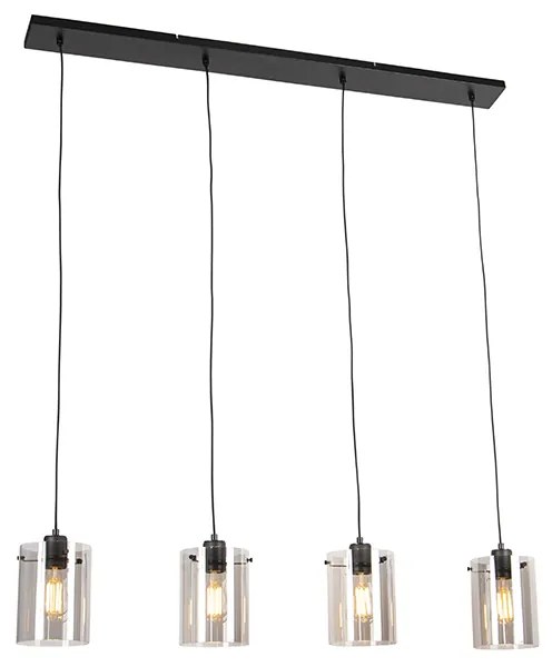 Candeeiro de suspensão design preto com vidro fumê 4 luzes - Dome