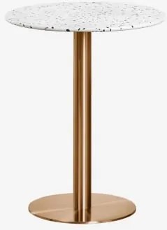 Mesa De Bar Redonda Ø60 Cm Em Terraço Xiren Terrazzo Marfim E Preto - Ouro Rosa Escovado - Sklum