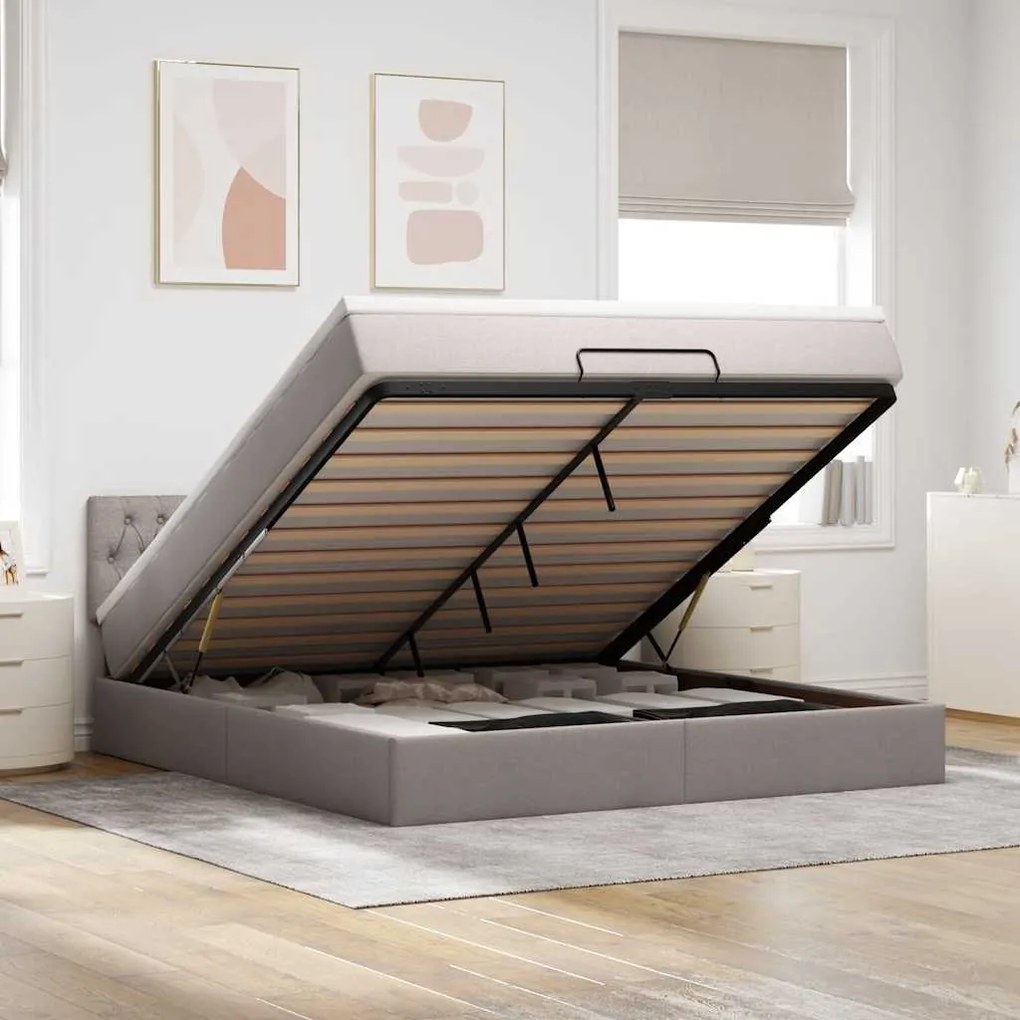vidaXL Estrutura de cama otomana com colchão tecido cinzento 160x200cm