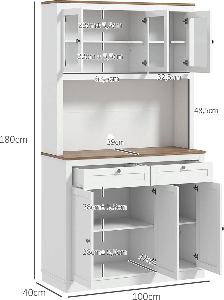 Armário de Cozinha Móvel Auxiliar de Cozinha com 3 Portas de Vidro Com