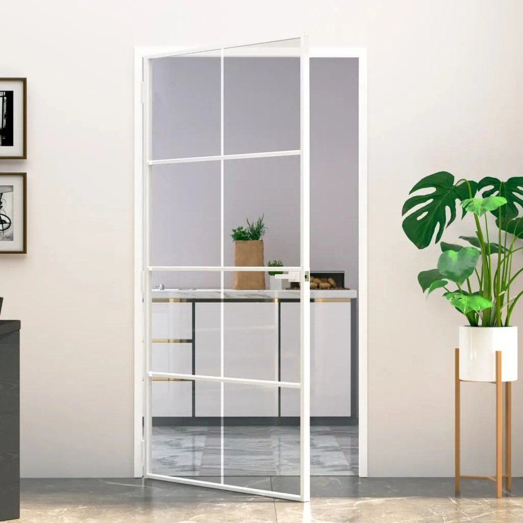 153669 vidaXL Porta interior 102x201,5cm vidro temperado/alumínio fino branco