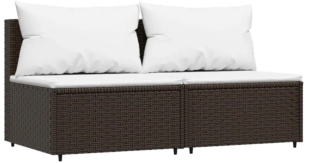 3 pcs conjunto lounge jardim c/ almofadões vime PE castanho