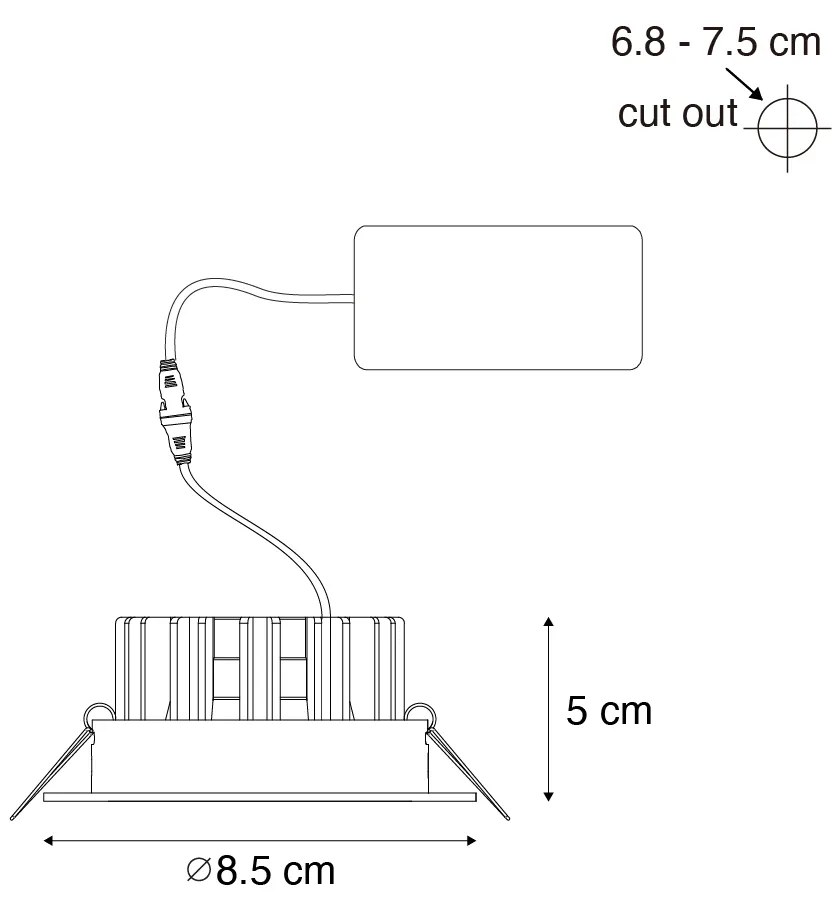 Foco embutido branco 6,8 cm incl. LED 545 lm regulável IP23 - Gaius