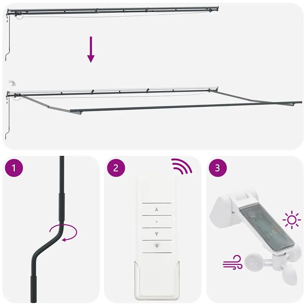 Toldo Retrátil Automático com Listras LED Multicoloridas 600x350 cm