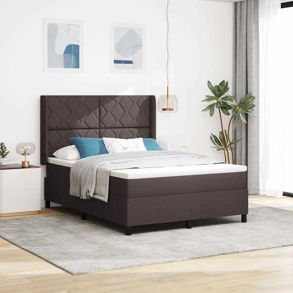 vidaXL Cama Box com Colchão e LED Castanho Escuro 140 x 200 cm, Tecido