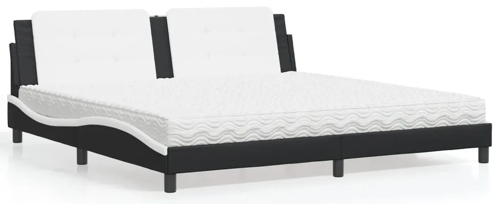 vidaXL Cama com colchão 200x200 cm couro artificial preto e branco