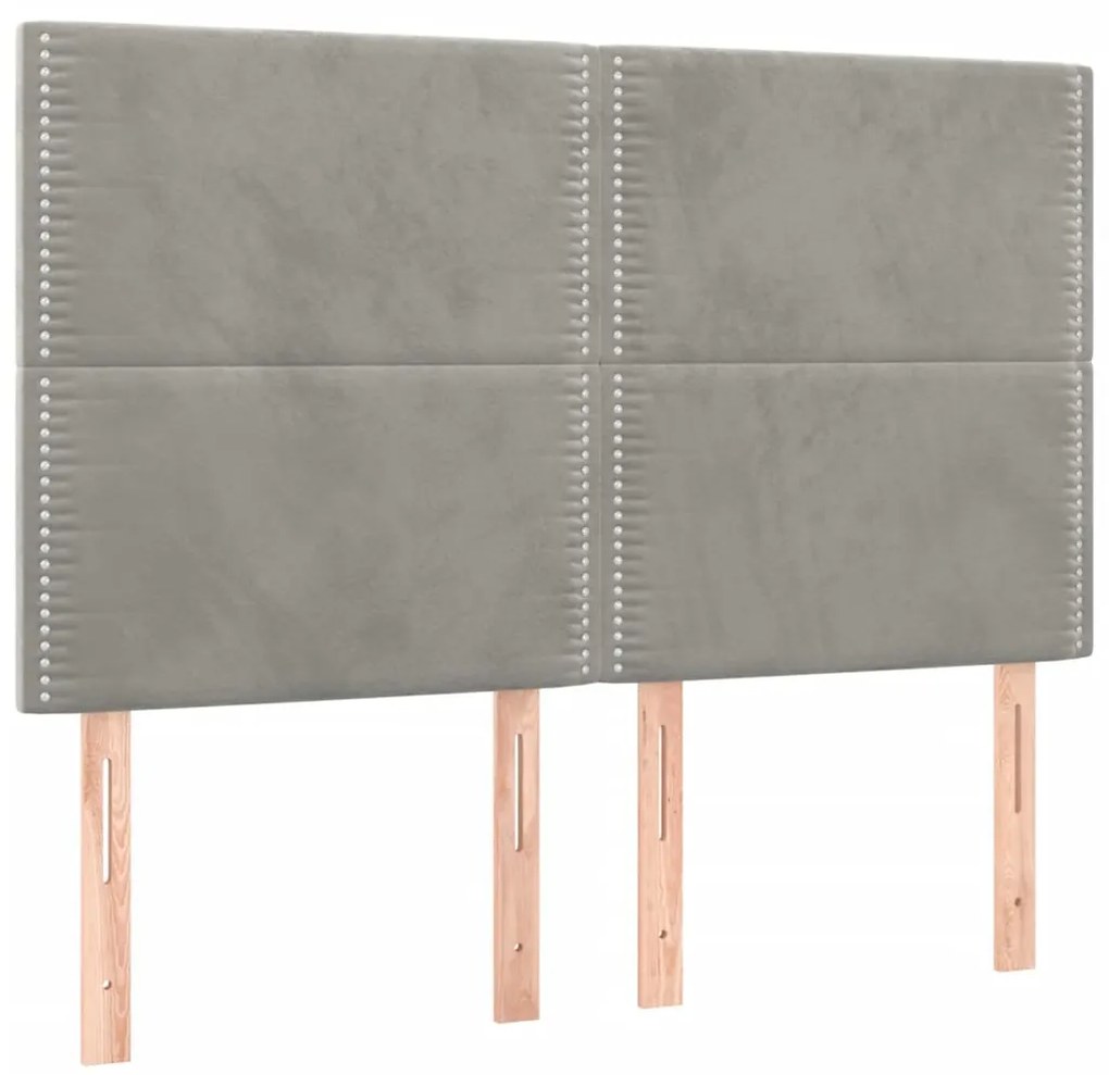 Cama box spring c/ colchão/LED 140x200 cm veludo cinzento-claro