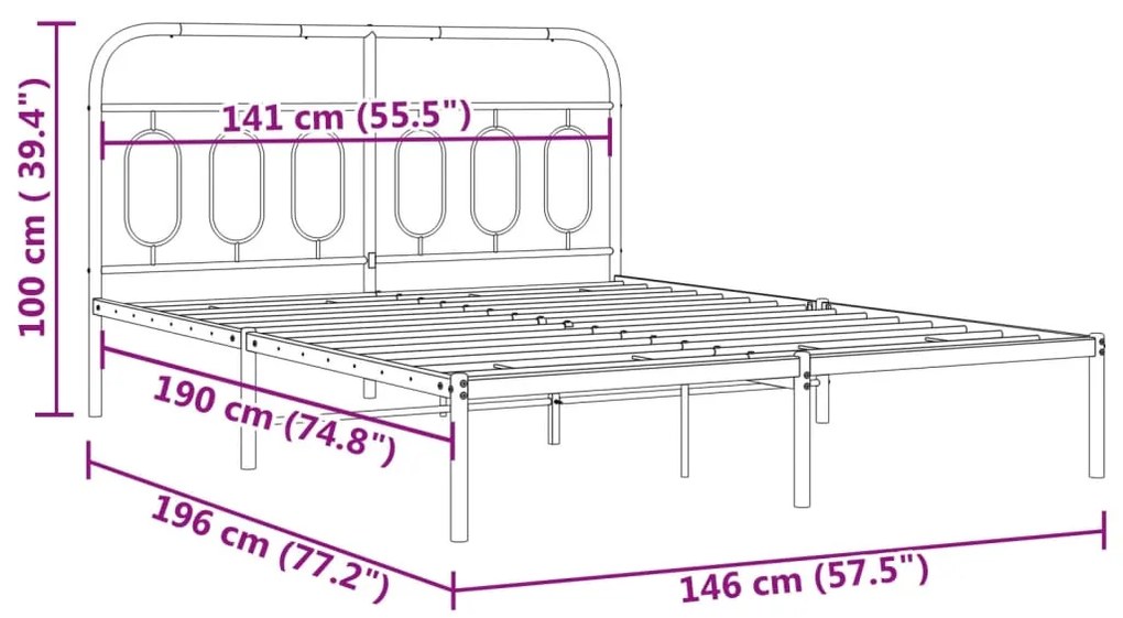 Estrutura de cama com cabeceira 140x190 cm metal preto