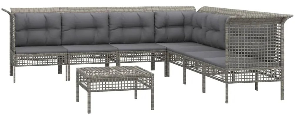 8 pcs conjunto lounge de jardim c/ almofadões vime PE cinzento