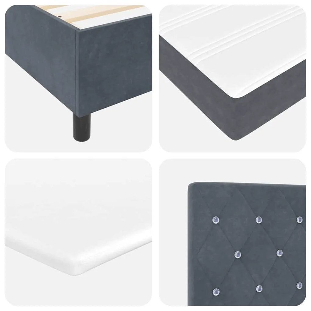 Cama Box com Colchão Cinza Escuro 90 x 200 cm em Veludo