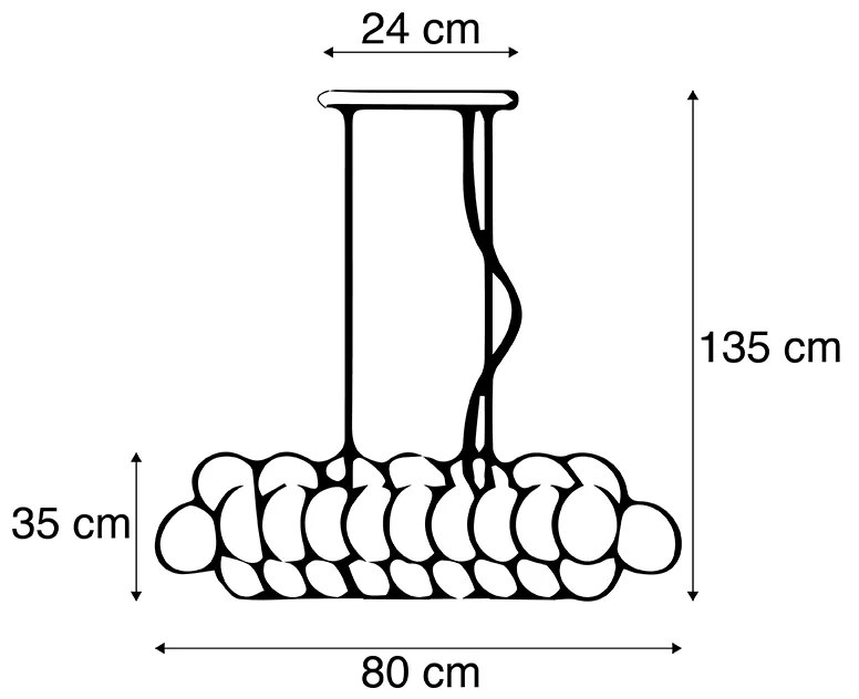 Candeeiro suspenso Art Deco preto com vidro fumado 8 luzes - Uvas