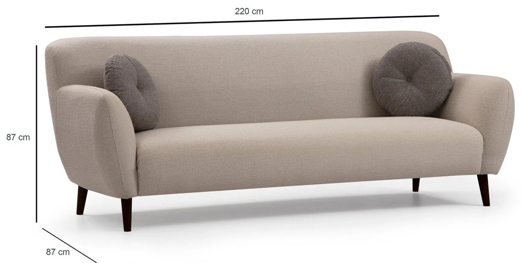 Sofá de 3 Lugares Enna – Bege – 220x87x87 cm