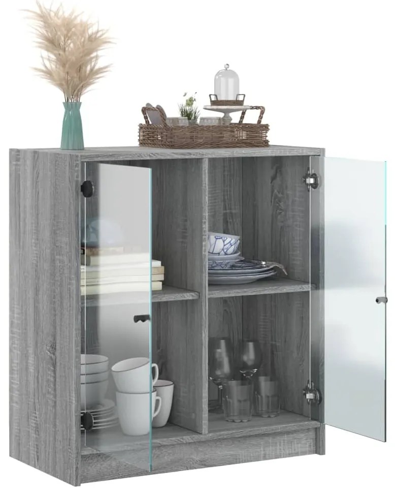 Armário de apoio c/ portas de vidro 68x37x75,5 cm cinza sonoma
