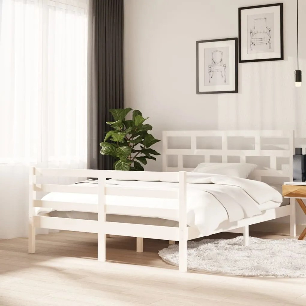 Estrutura de cama 140x200 cm madeira de pinho maciça branco