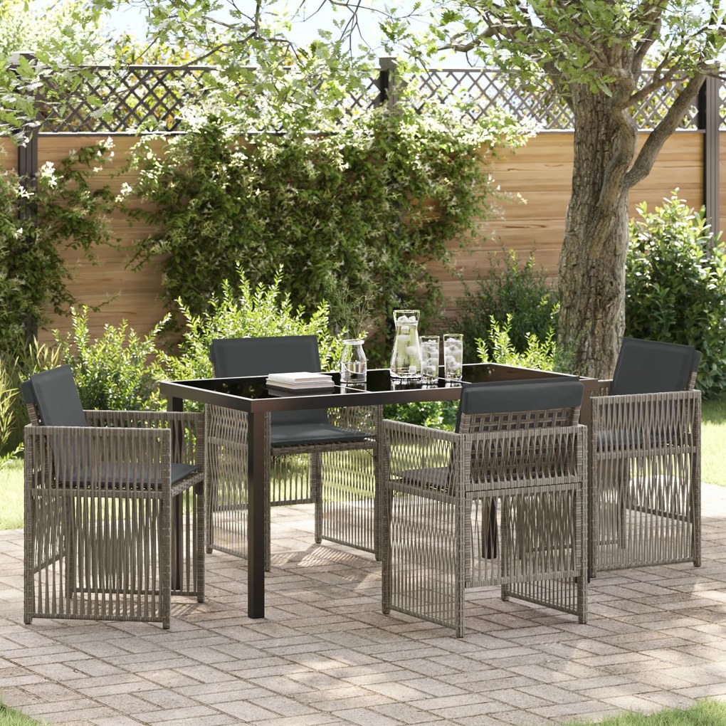 vidaXL Conjunto de Jantar de Jardim de 5 Peças com Almofadas Cinza de Poliéster