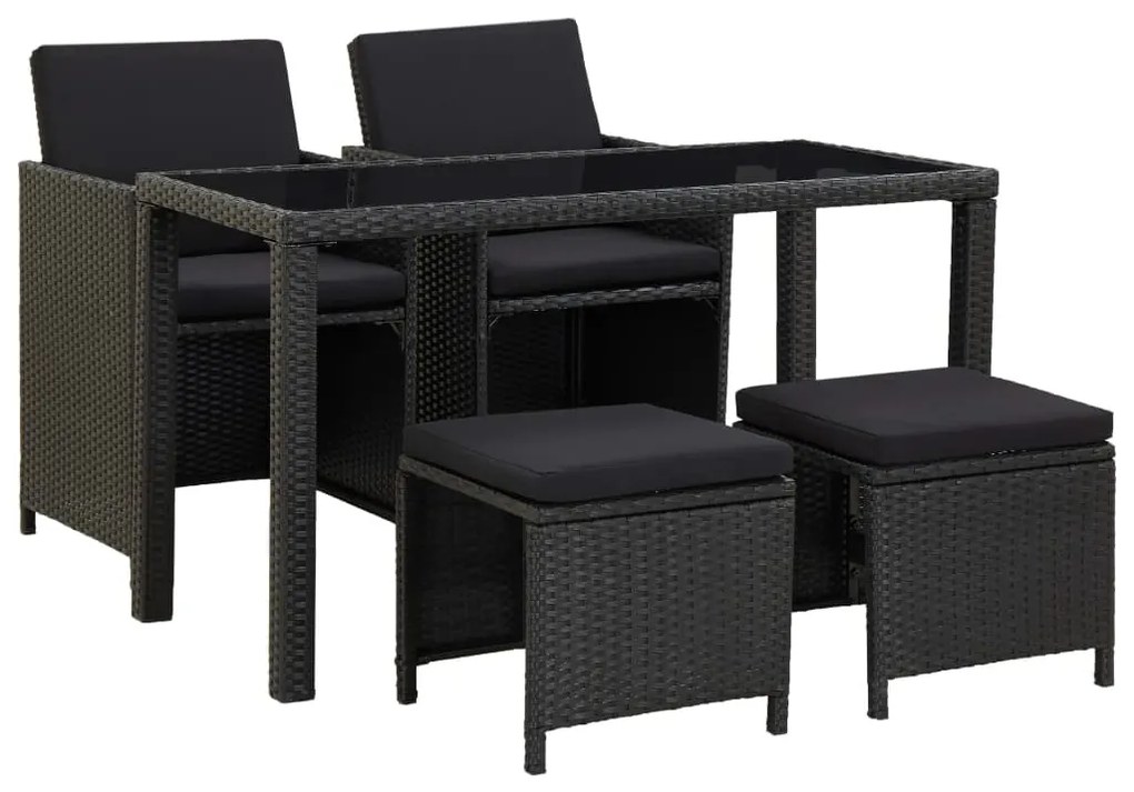 vidaXL 5 pcs conjunto jantar exterior com almofadões vime PE preto