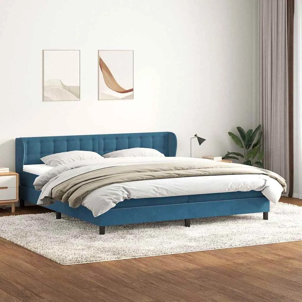 vidaXL Cama com molas/colchões 180x210 cm veludo azul-escuro
