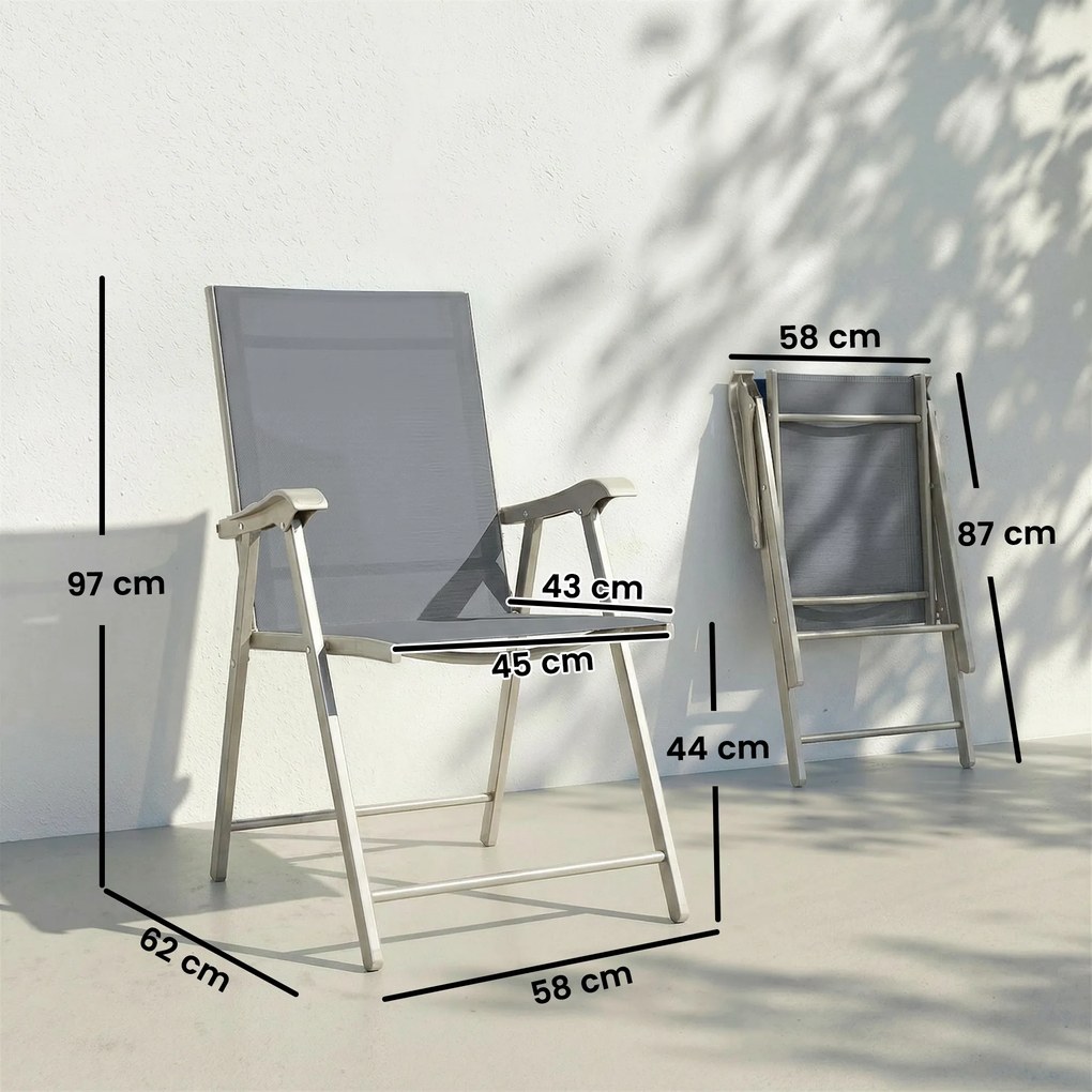 Conjunto de 4 Cadeiras de Campismo Dobráveis Cadeiras de Jardim com Tecido Textilene Respirável 58x62x97 cm Cinza Claro