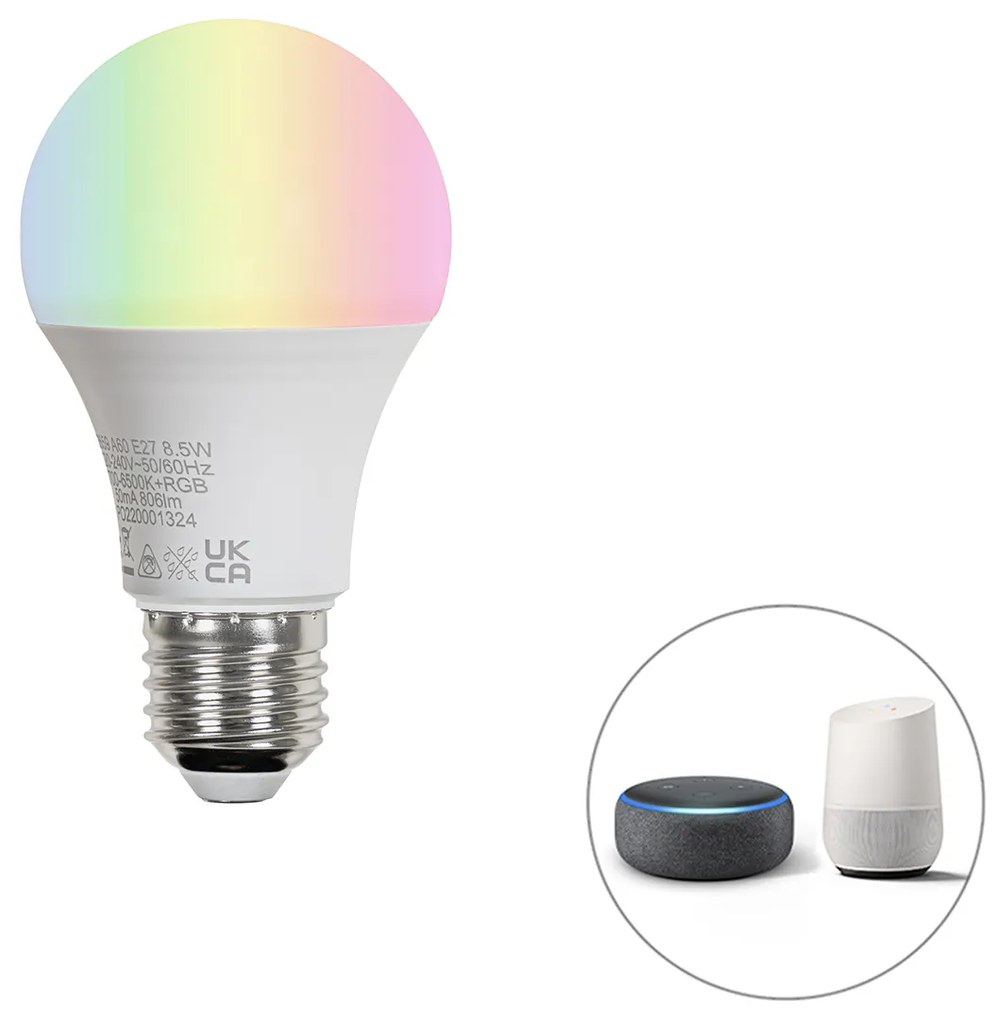 Lâmpada LED Smart E27 A60 matt RGBW 8,5W 806 lm 2700K