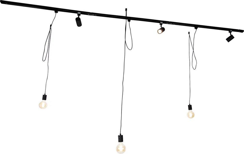 Sistema de calhas inteligente preto com 3 focos e candeeiro suspenso monofásico - Iconic Cavalux Jeana