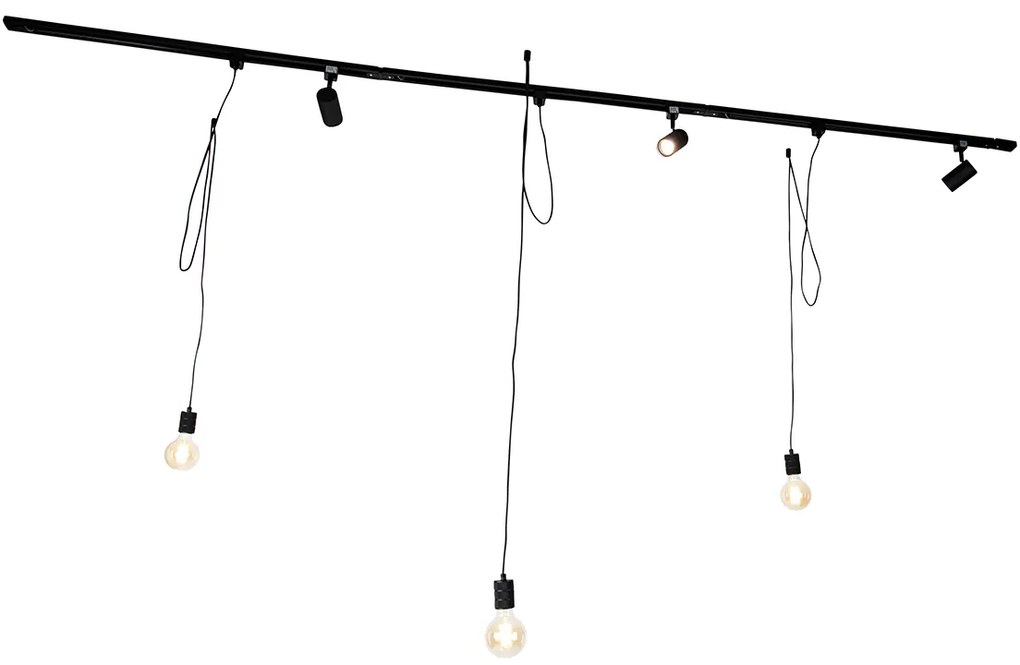 Sistema ferroviário inteligente preto 3 focos e candeeiro pendente monofásico - Cavalux Jeana