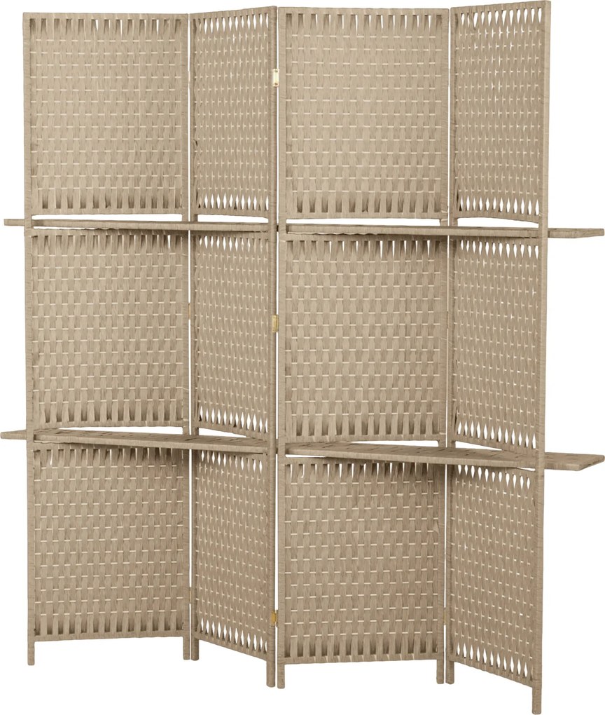Separador de Divisões com 4 Painéis e 2 Prateleiras, 181 x 180 x 1,6 cm, Dobrável, Natural Palha