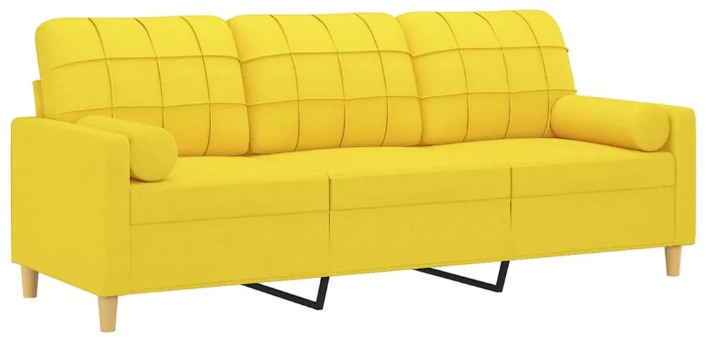 Sofá 3 lugares + almofadas decoração 180cm tecido amarelo-claro