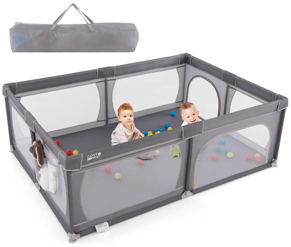 Parque infantil, centro Atividade com bolas para bebés Estável, atóxico, com rede respirável 206 x 147 x 68,5 cm Cinza escuro