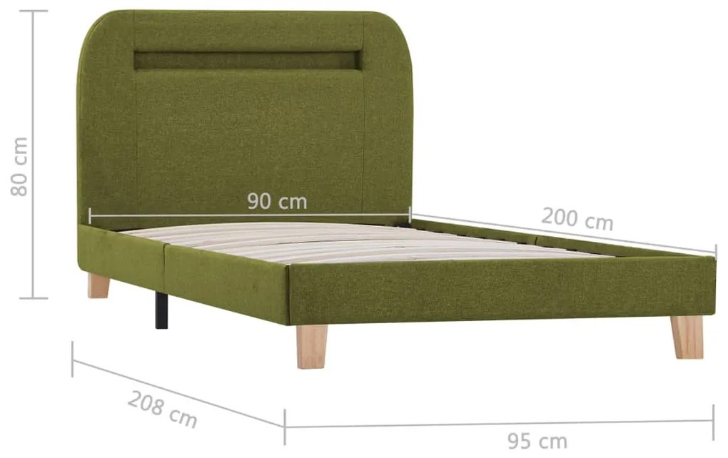 Estrutura de cama com LED em tecido 90x200 cm verde