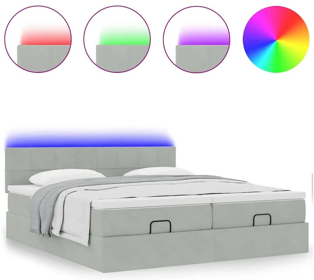 Estrutura cama otomana colchões 160x200cm veludo cinzento claro