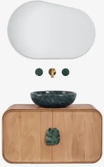 Conjunto De Móvel De Casa De Banho Suspenso 95x45 Cm Em Madeira De Manga E Pedra Natural Kivalina Mármore Verde Udaipur - Madeira - Sklum
