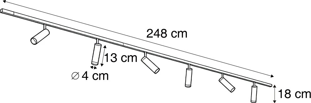 Sistema de iluminação de trilho moderno com 6 focos preto 1-fase - Slimline Uzzy