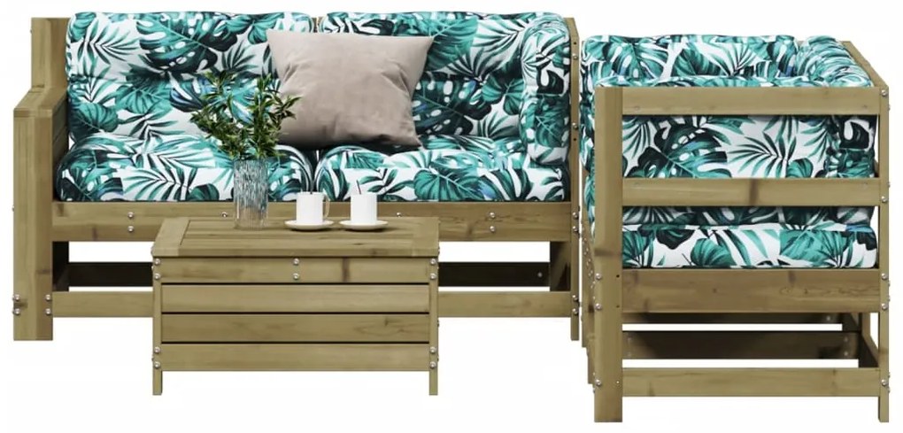 5 pcs conjunto lounge de jardim c/ almofadões pinho impregnado
