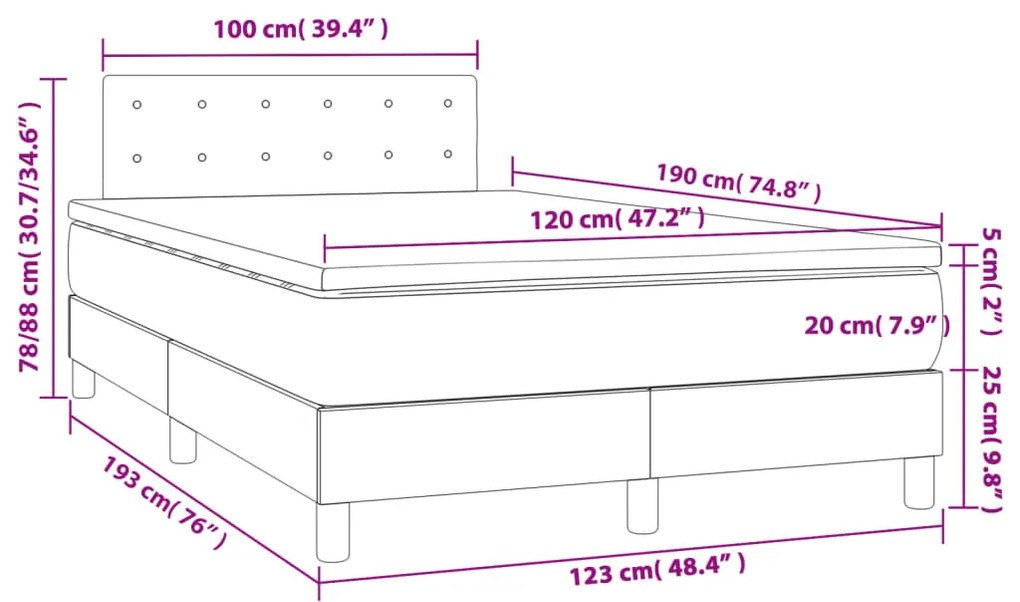Cama boxspring com colchão 120x190 cm tecido cinzento-claro