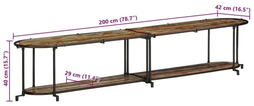 Móvel de TV 200x42x40 cm madeira recuperada maciça