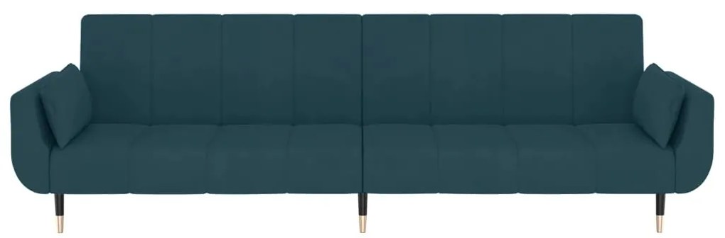 Sofá-cama 2 lugares com duas almofadas veludo azul