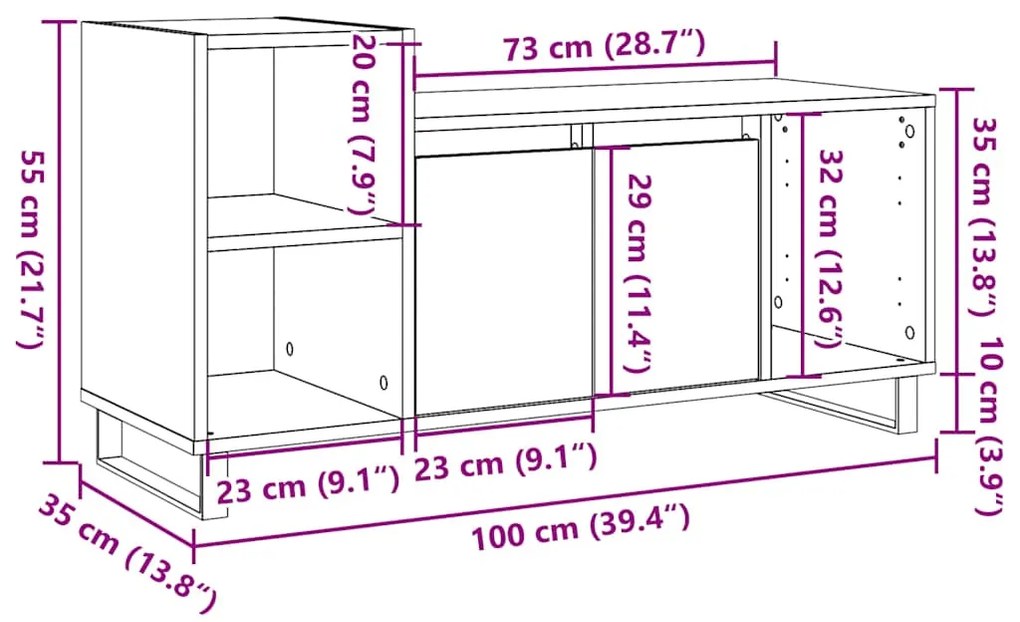 Móvel TV 100x35x55 cm madeira processada cor carvalho artisiano