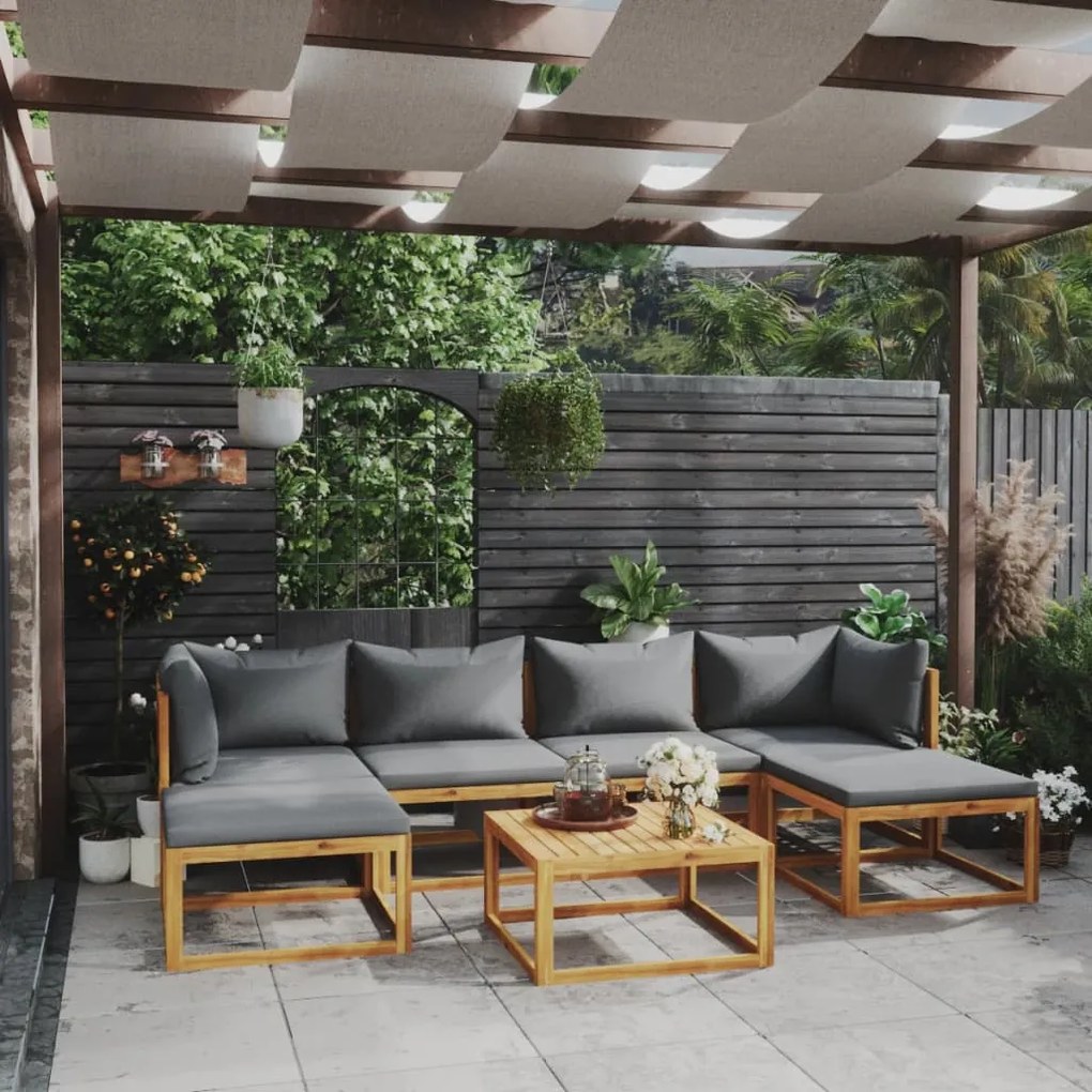 vidaXL 7 pcs conjunto lounge de jardim com almofadões acácia maciça
