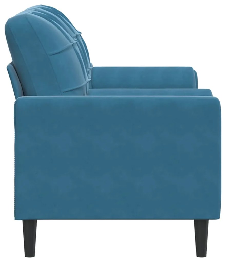 Sofá 2 lugares c/ almofadas decorativas 140 cm veludo azul