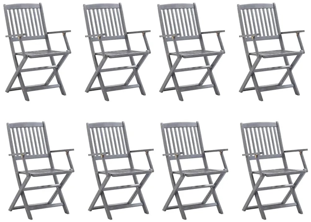 Cadeiras de exterior dobráveis 8pcs c/ almofadões acácia maciça