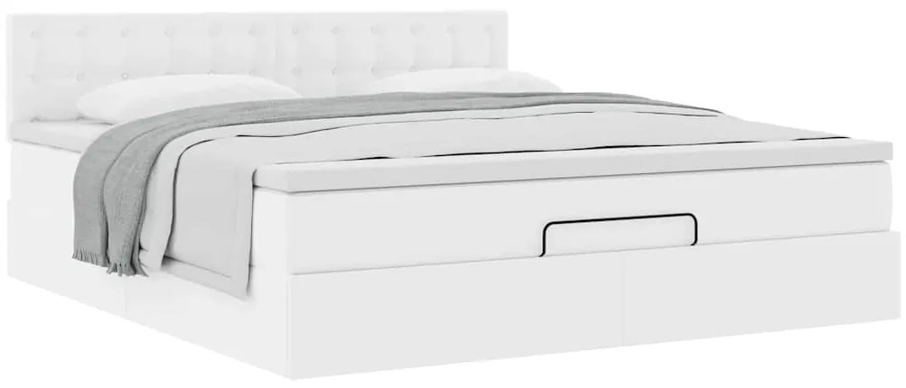 Estrutura de cama otomana com colchão branco couro falso