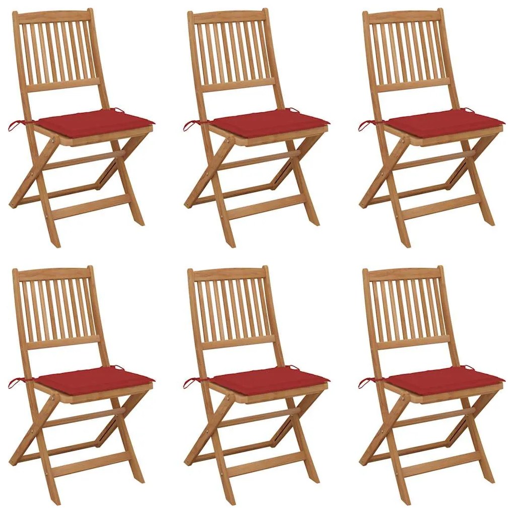 Cadeiras de jardim dobráveis c/ almofadões 6 pcs acácia maciça