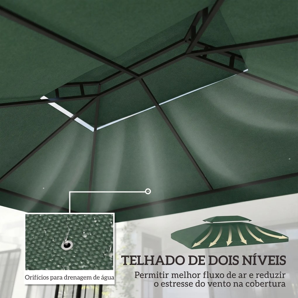 Toldo de Substituição 4x3 m com Teto Duplo Orifícios de Drenagem e Proteção UV Apenas Toldo (NÃO INCLUI ESTRUTURA) Verde
