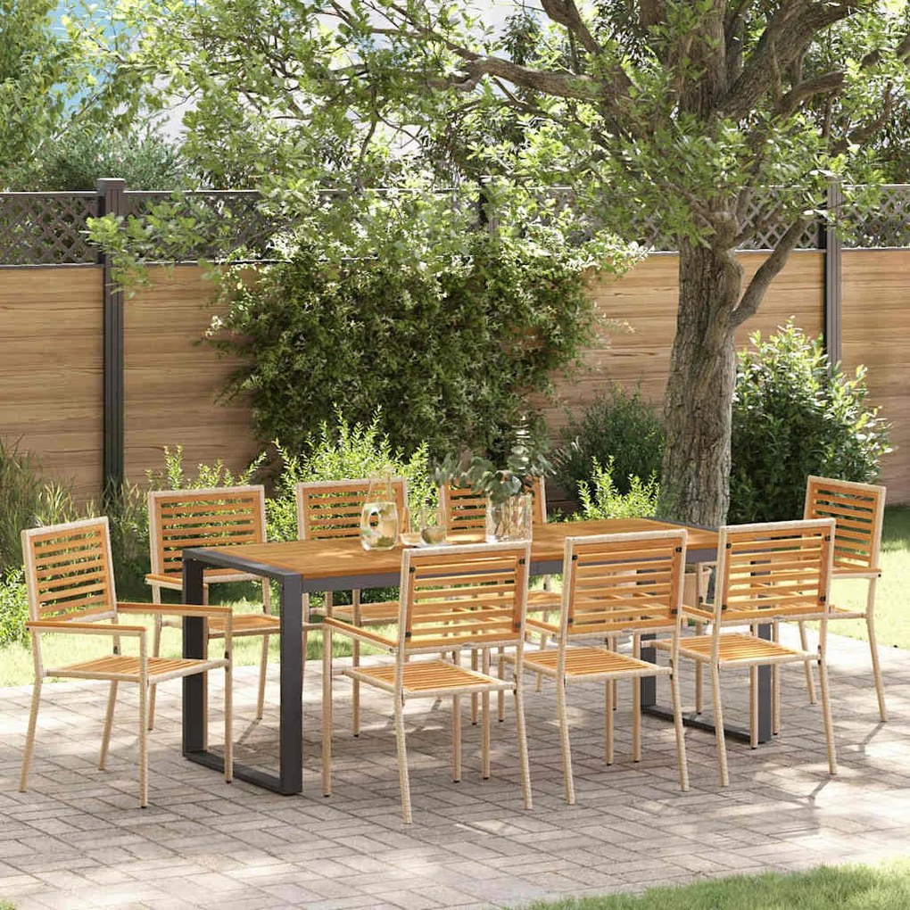 vidaXL Conjunto de Jantar para Jardim com 9 Peças Bege em Rattan Sintético e Acácia