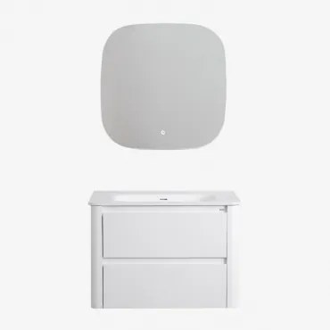 Conjunto De Móvel De Casa De Banho Em Madeira Com Lavatório Integrado Egerton Branco & Quadrado Led E Anti-embaciamento 75x75 Cm Tobie & - Sklum