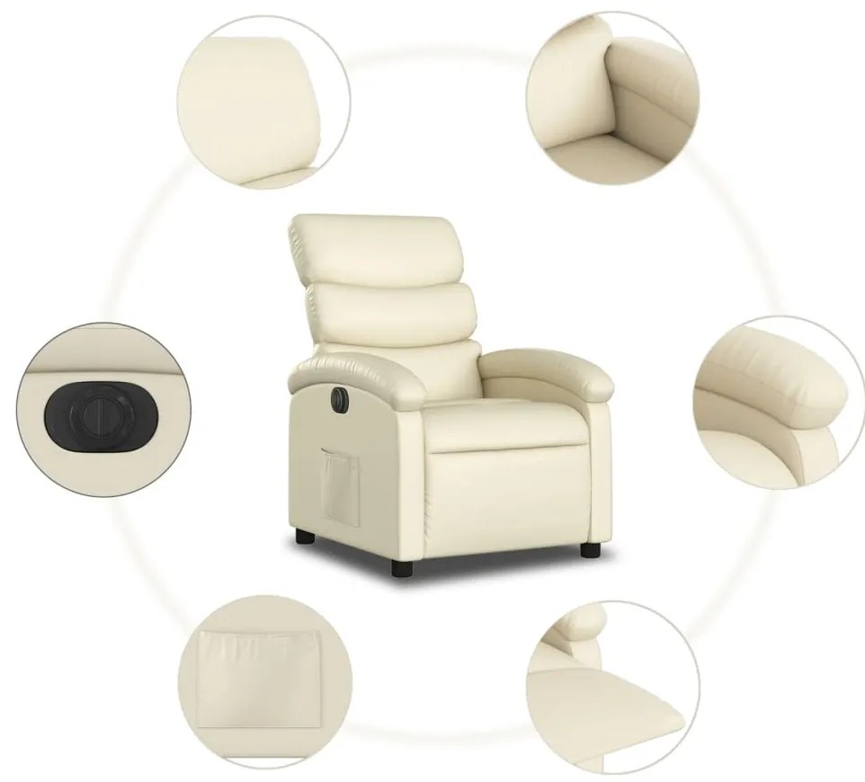 Poltrona reclinável elétrica couro artificial cor creme